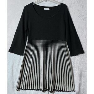 Calvin Klein Women's XL Black & White Striped Knit Dress 3/4 Sleeve